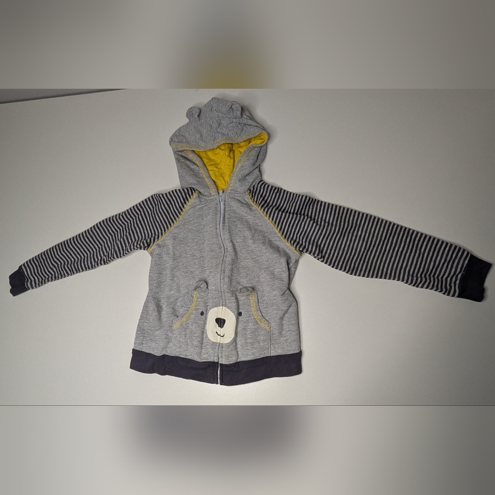 Gerber 5T Boys Jacket Zip Up Bear Gray/Black/Yellow Preowned